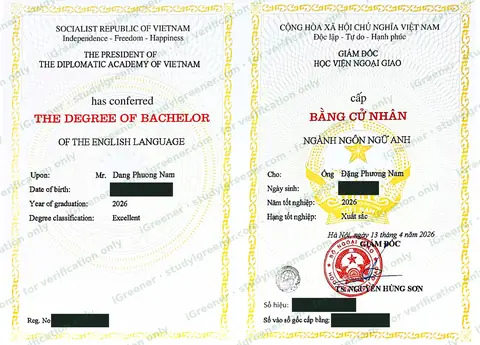 Bachelor's degree certificate, personal details hidden